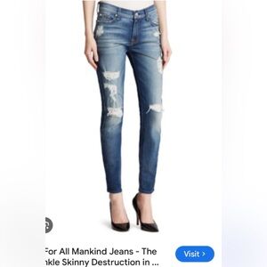 7 for Mankind Distressed Ankle Skinny Jeans Sz 28